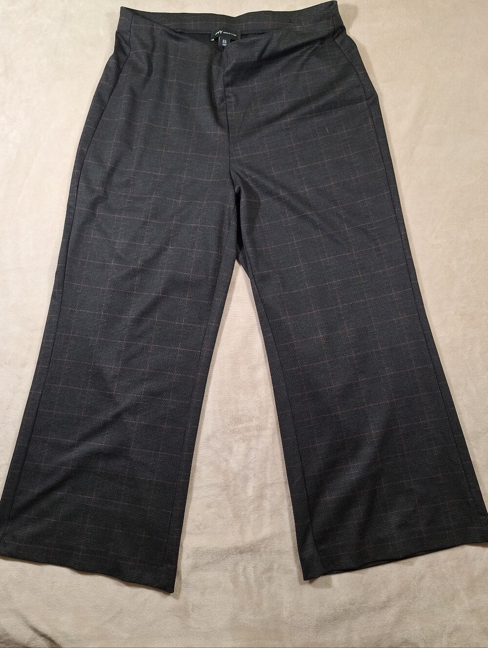 Jones New York Women's Gray Glen Plaid Pull On Wide Leg Dress Pants Plus 1X